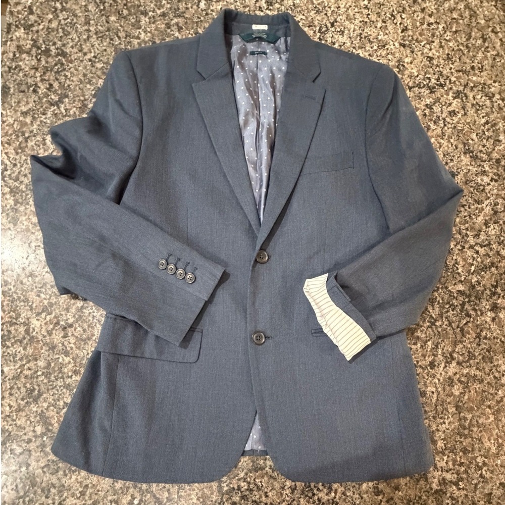 Perry Ellis Mens Slim Fit Blazer Blue Gray 2 Button Sport Coat 38 Short